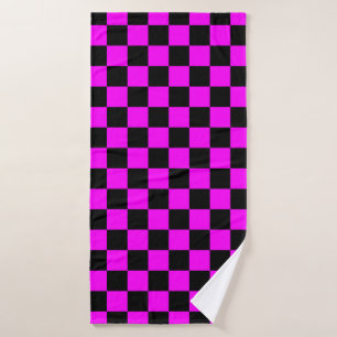 Black + Pink Check Chequered Chequerboard Pattern Bath Towel