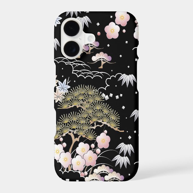 Black Pink Cherry Blossom Elegant Floral Pattern (Back)
