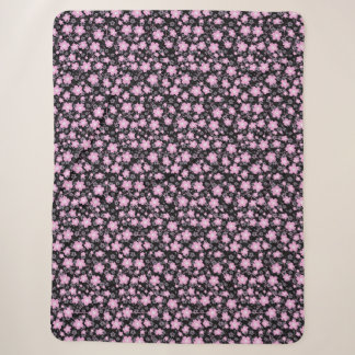 Black Pink Cherry Blossom Sherpa Blanket