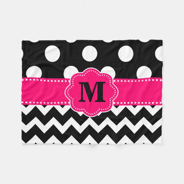 Black Pink Chevron Dots Monogram Blanket (Front (Horizontal))