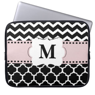 Black Pink Chevron Monogram Laptop Sleeve