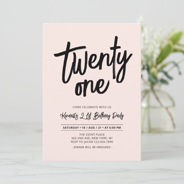 Black & Pink | Chic Twenty One 21st Birthday Party Invitation (Standing Front)