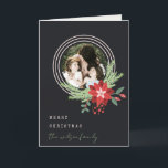 Black Pink Circle Christmas Photo Poinsettia Flora Holiday Card<br><div class="desc">If you need any further customisation please feel free to message me on yellowfebstudio@gmail.com.</div>