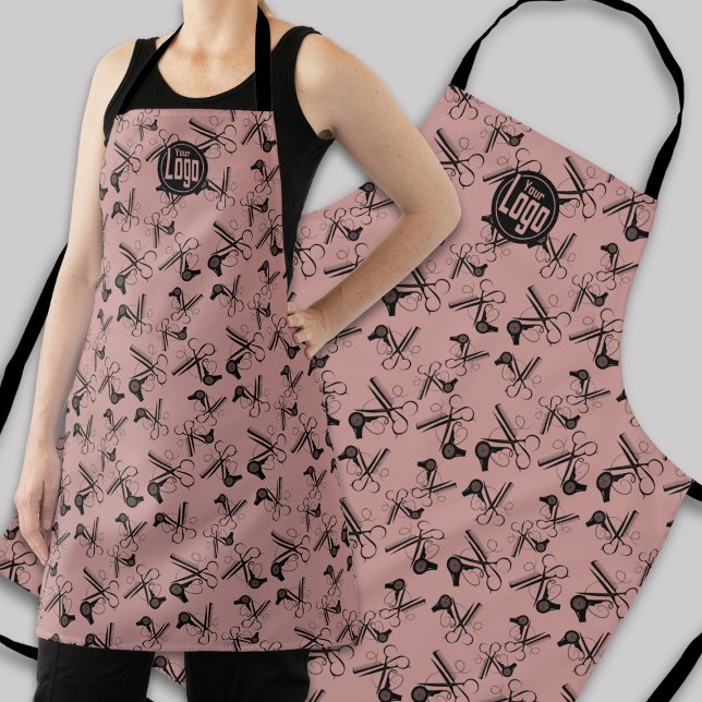 Black Pink Clippers Comb Blower Pattern Logo Salon Apron (Black Pink Clippers Comb Blower Pattern Logo Salon Apron)