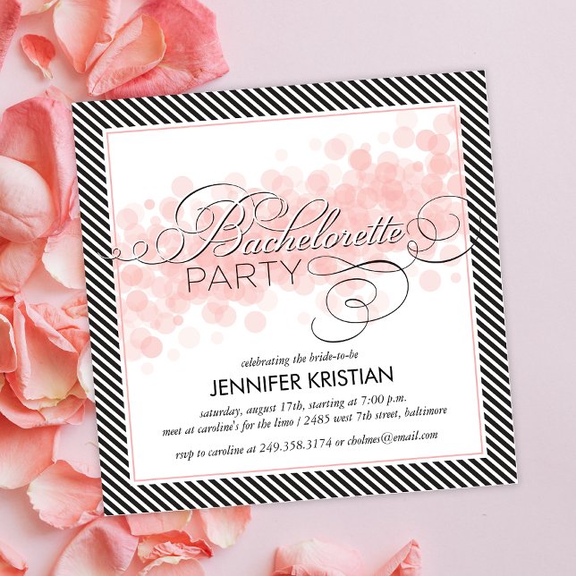 Black Pink Confetti Bachelorette Party Invitation (Creator Uploaded)