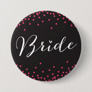 Black & Pink Confetti Dot Bride Button