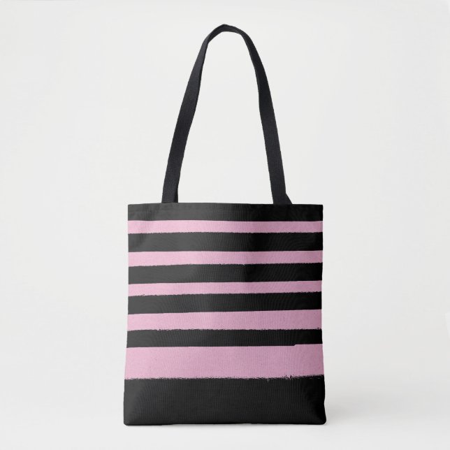 Black Pink Cool Modern Stripe Tote Bag (Front)