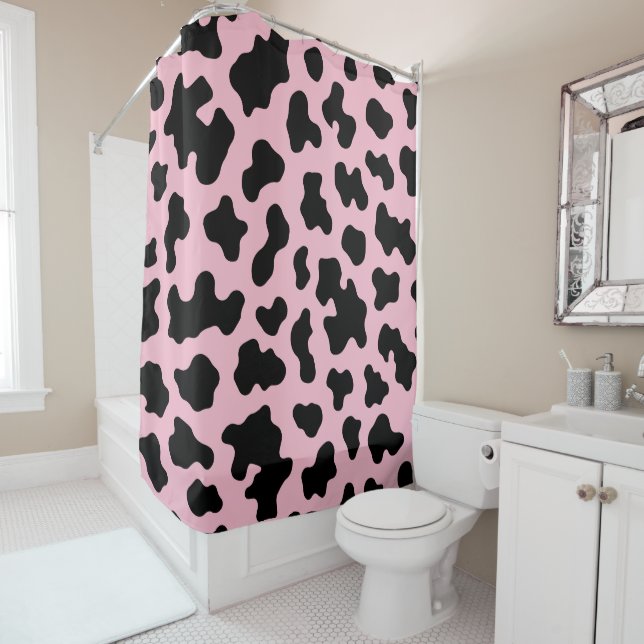 Black & Pink Cow Cowhide Print  Shower Curtain (In Situ)