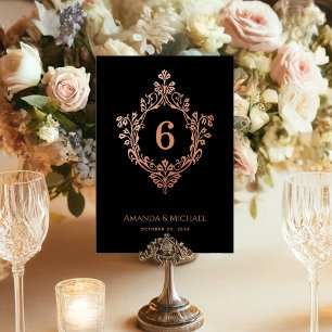 Black Pink Crest Elegant Vintage Ornate Wedding Table Number