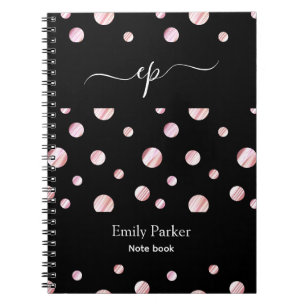 Black Pink Custom Logo Monogram Script Name Dots Notebook