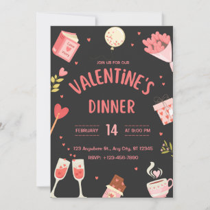 Black & Pink Cute Valentine's Dinner Invite 