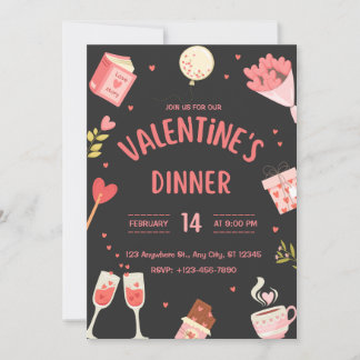 Black & Pink Cute Valentine's Dinner Invite 