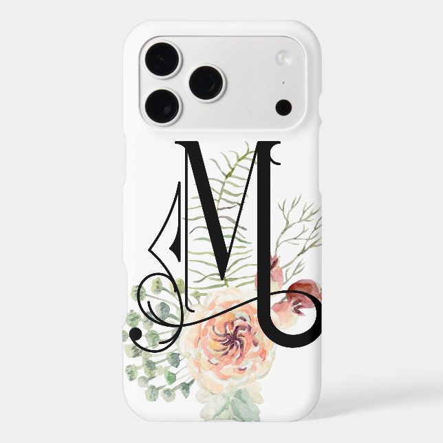 Black & Pink Decorative Floral Monogram M on White (Back)