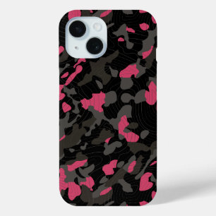 Black Pink Diagonal Camo with Contour Lines iPhone 15 Case