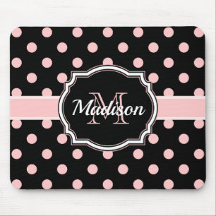 Black & Pink Dots Mouse Pad