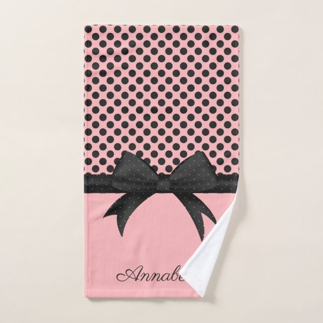 Black Pink Dots & Ribbon Bath Towel Set (Hand Towel)