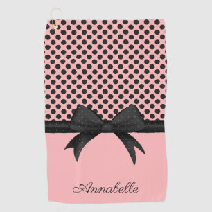 Black Pink Dots & Ribbon Golf Towel