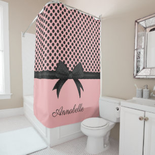 Black Pink Dots & Ribbon Shower Curtain
