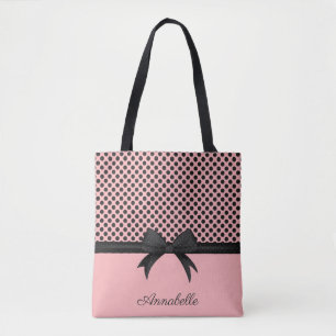 Black Pink Dots & Ribbon Tote Bag