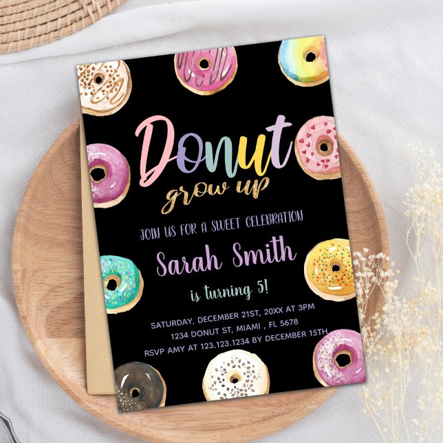 Black Pink Doughnut Birthday Invitations (Black Pink Donut Birthday Invitations)