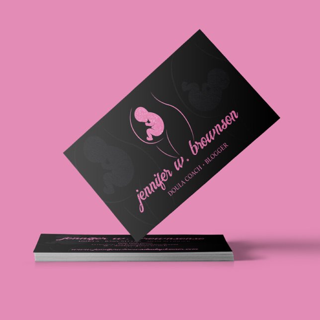 Black Pink Doula Birth Pregnant Gold Baby Newborn Business Card (Creator Uploaded)