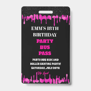 Black Pink Dripping Glitter 18 Birthday VIP Pass  ID Badge