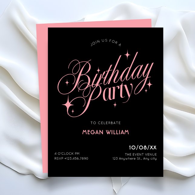 Black Pink elegant birthday Invitation (Creator Uploaded)