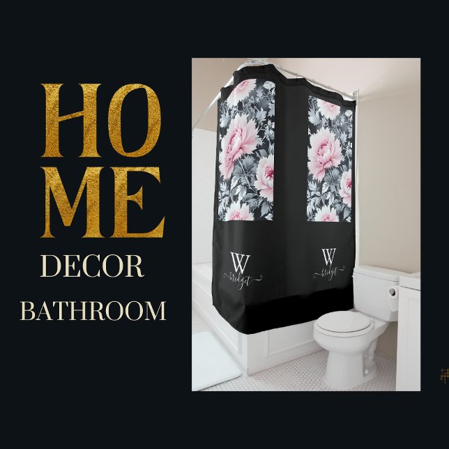 black & pink Elegant Chinoiserie Shower Curtain (Creator Uploaded)