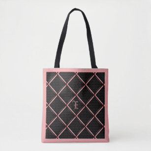 Black Pink Elegant Diamond Tote Bag