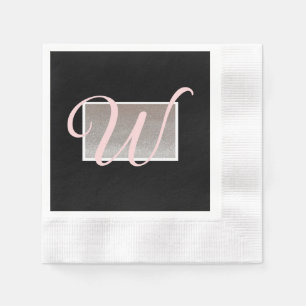 Black Pink Elegant Monogram Paper Napkins
