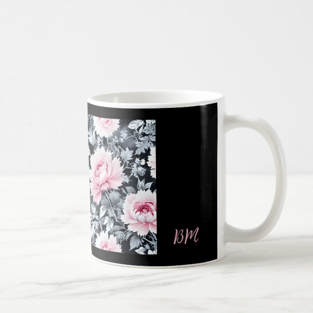 black & pink elegant vintage Floral Coffee Mug (Right)