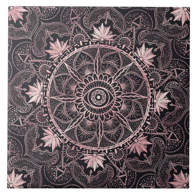 Black Pink Eye Mandala Tile (Front)