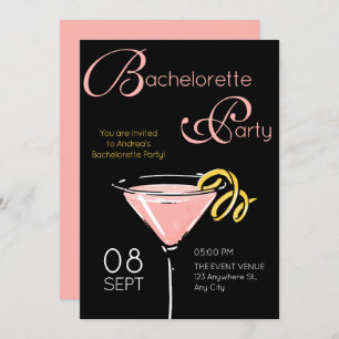 Black pink fancy cocktail bachelorette invitation