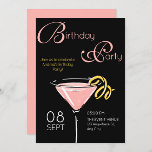 Black pink fancy cocktail birthday invitation