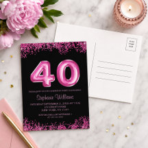 Black Pink Faux Glitter 40th Birthday Party