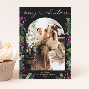 Black & Pink Festive Arch Photo Christmas Card