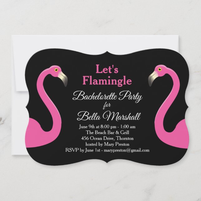 Black & Pink Flamingo Bachelorette Party Invitation (Front)