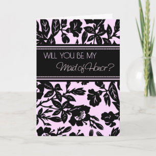 Black Pink Floral Maid of Honour Invitation Card