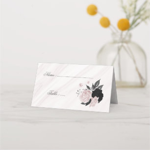 black & pink floral marble place card