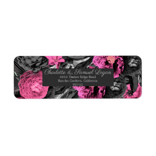 Black Pink Floral Modern Chic Floral Address