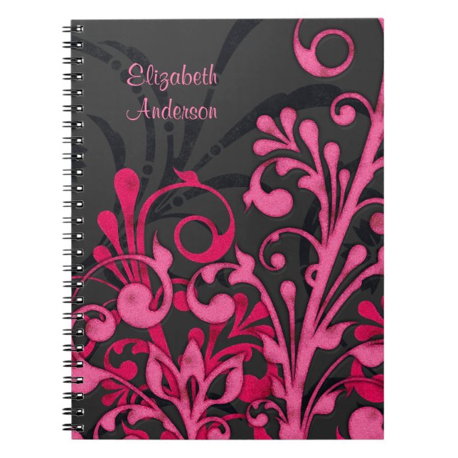 Black Pink Floral Personalised Notebook (Front)
