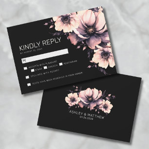 Black Pink Floral Wedding RSVP Card