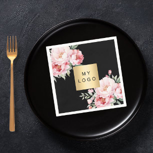 Black pink florals business logo napkin