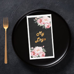 Black pink florals business logo napkin