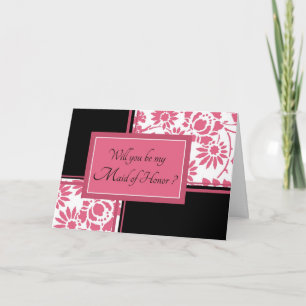 Black & Pink Flower Maid of Honour Invitation Card