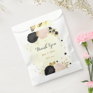 black & pink flowers gold favour bags