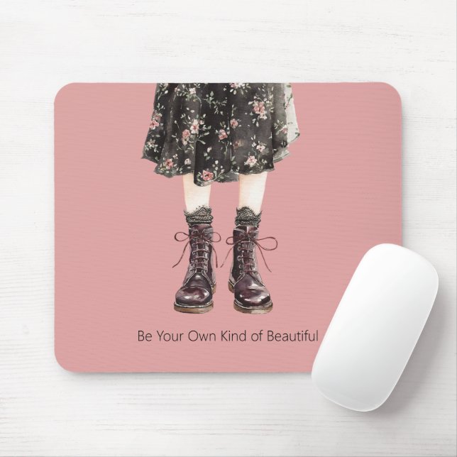 Black Pink Flowers Skirt Boots Mouse Pad (With Mouse)