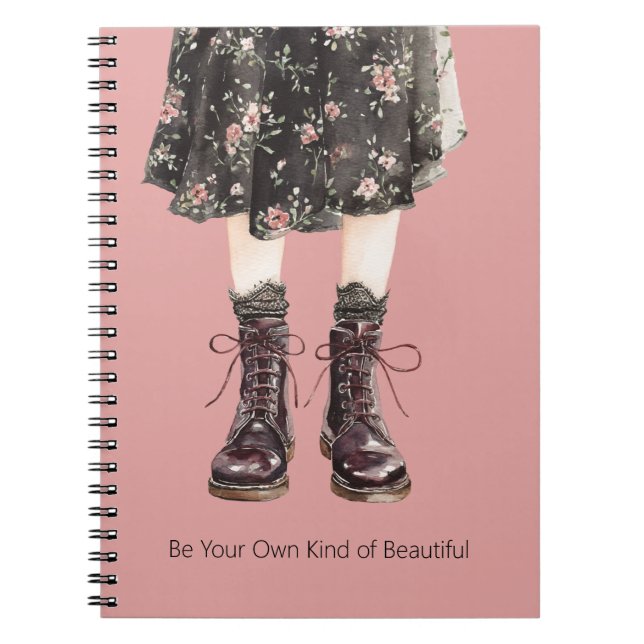 Black Pink Flowers Skirt Boots Notebook (Front)
