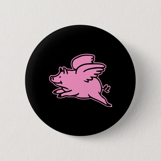 Black Pink Flying Pig 6 Cm Round Badge (Front)