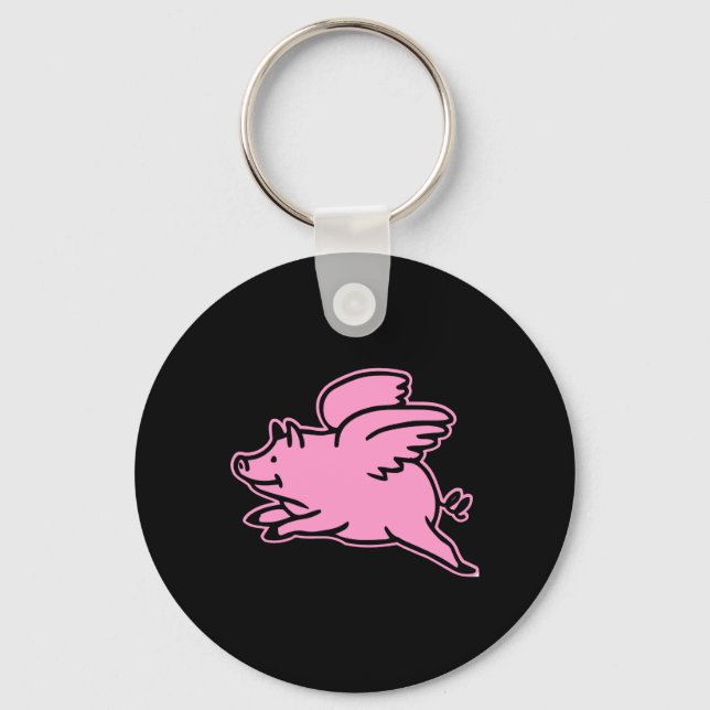 Black Pink Flying Pig Key Ring (Front)